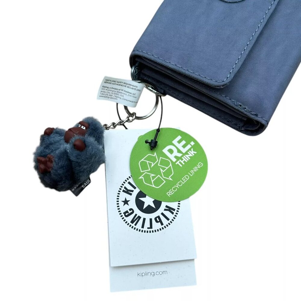 Kipling Pixi Nylon Bifold Wallet Snap Closure Card Slots Zip Pocket Perri Blue - Picture 10 of 11